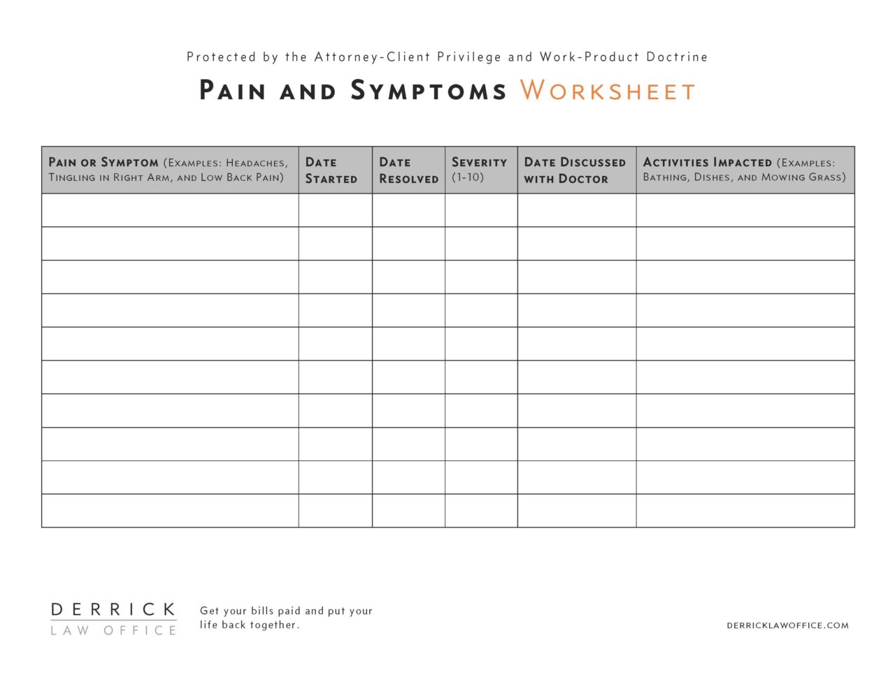 Legal Forms Worksheets And Checklists Derrick Law Office